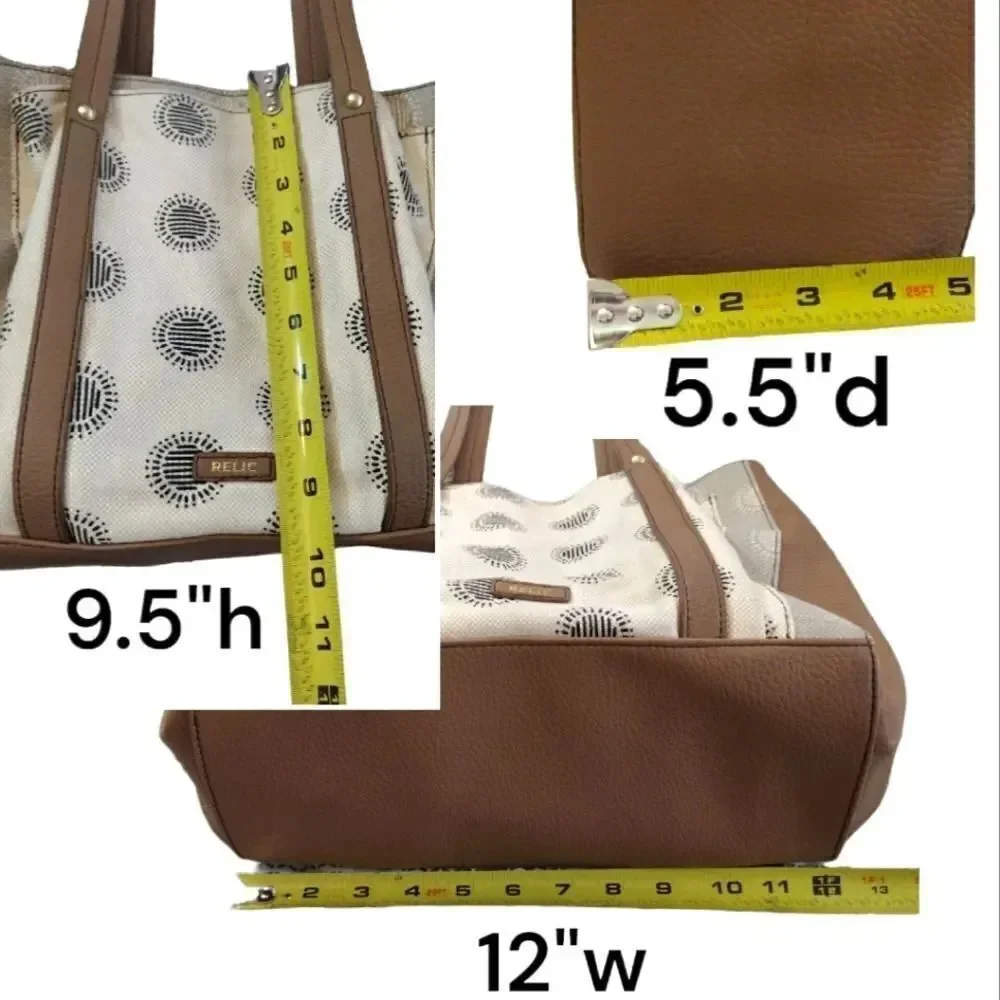 RELIC Printed Cream Canvas and Tan Faux Leather Shoulder Tote‎ Bag
